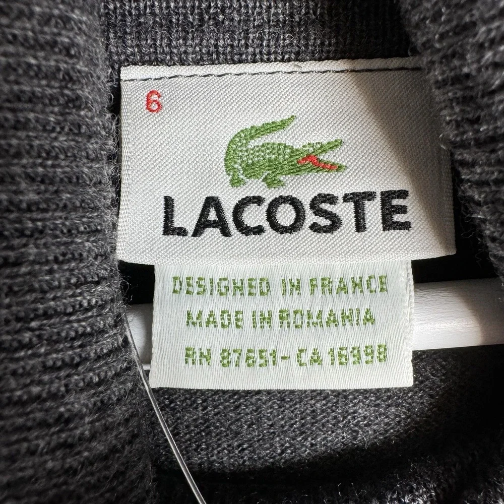 NEW - LACOSTE Turtleneck Longsleeve Sweater Lambs Wool Gray - 6 (L/XL) - Read
